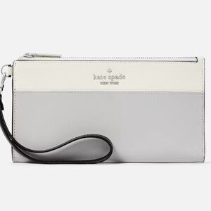Kat Spade Madison Double Zip Wristlet Saffiano Leather Platinum Grey Multi
